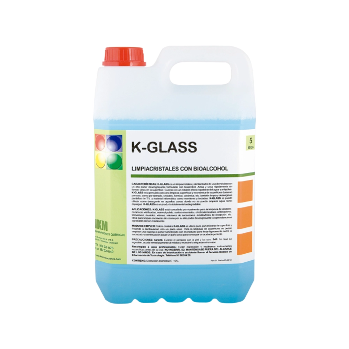 Ikm Limpiacristales Garrafa 5 Litros con Bioalcohol, Secado Rápido y Sin Vetas, Limpieza Eficaz de Superficies Duras 1