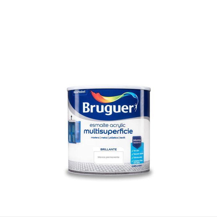 Bruguer Esmalte acrílico multisuperficie blanco permanente brillante 0,250l 5160638, para madera, metal, plástico, textil, sin olor, secado rápido 0 Bruguer Esmalte acrílico multisuperficie blanco permanente brillante 0,250l 5160638, para madera, metal, plástico, textil, sin olor, secado rápido 0