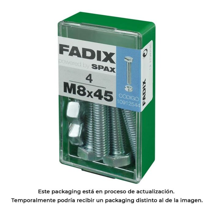 Fadix 10912544 Tornillo Métrica Cabeza Hexagonal con Tuerca Cinc M 8x45mm Acero Caja 4 Unidades 0 Fadix 10912544 Tornillo Métrica Cabeza Hexagonal con Tuerca Cinc M 8x45mm Acero Caja 4 Unidades 0