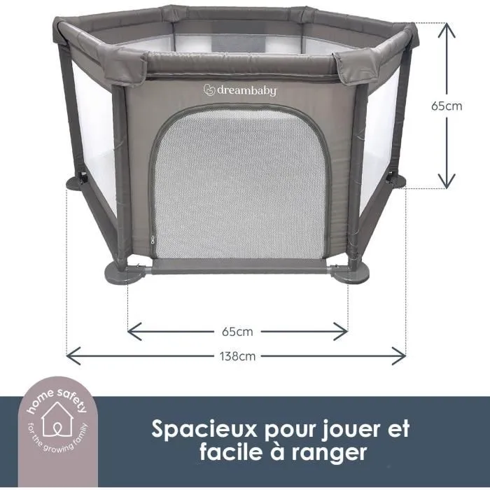 Dreambaby DRE9312742495077 Parque infantil 6 lados, base de tela, estructura acolchada, Ø 1,40 m, H 70 cm, Topo 1