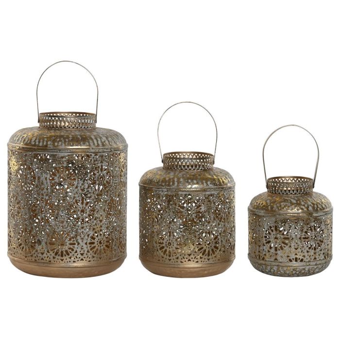 Portavela Arabe DKD Home Decor Dorado 24 x 32 x 24 cm Set de 3