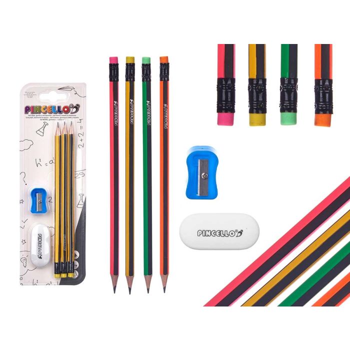 Set 3 Lapiceros Pincello con Goma y Sacapuntas - 8x24.5x1.2 cm, Colores Variados (48 Unidades) Set 3 Lapiceros Pincello con Goma y Sacapuntas - 8x24.5x1.2 cm, Colores Variados (48 Unidades)