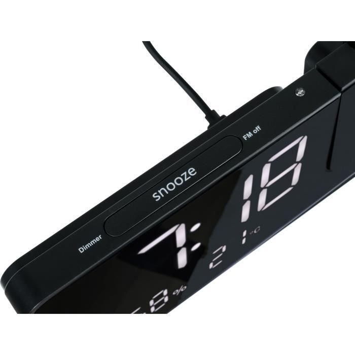 Radio reloj proyector - THOMSON - Negro - Radio FM, Temperatura, Humedad, Alarma dual, USB-C, Fuente de alimentación 230V 2