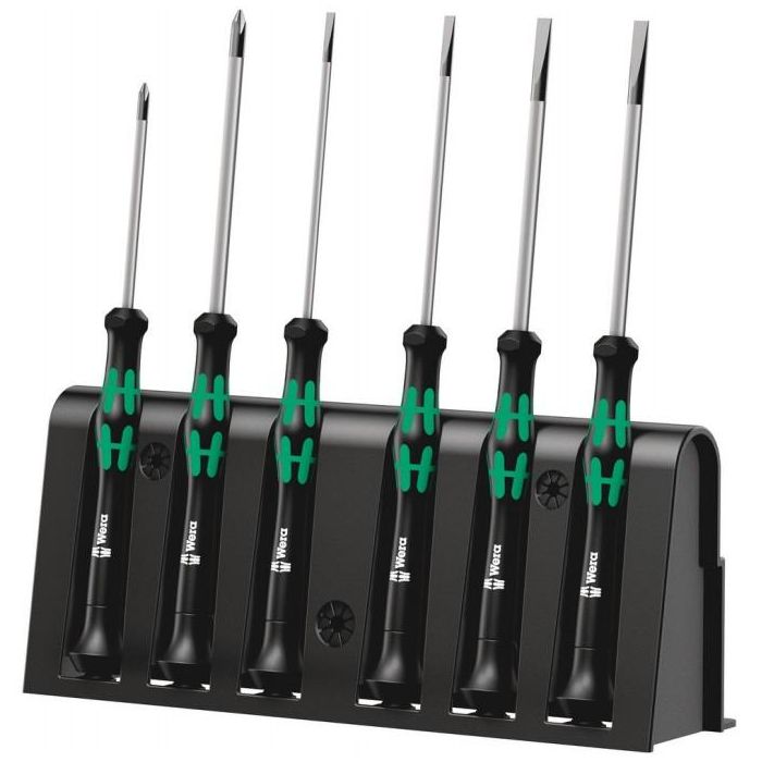 Wera 2035/6 B 05118152001 - Juego de 6 Destornilladores de Electrónica Phillips y Ranura Aislados con Rack Ergonómico