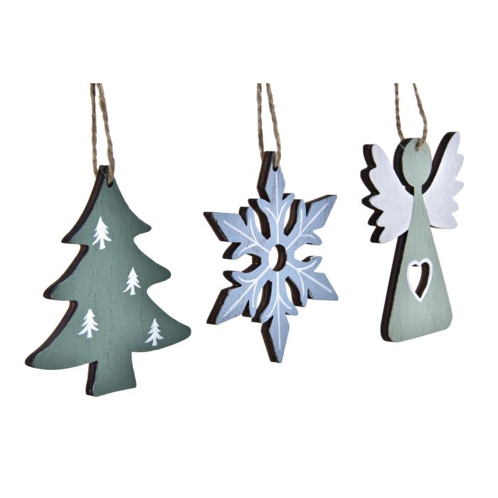 DKD Home Decor Decoración Colgante Navidad Moderna Set de 3 MDF Azul Verde Blanco 8 x 1.5 x 21 cm 1