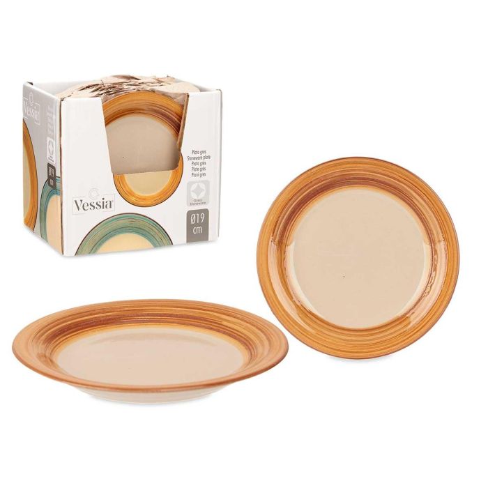 Vessia Plato Postre de Gres con Cenefa 3D, Marrón/Beige, 19 cm, Cerámica (24 Unidades)