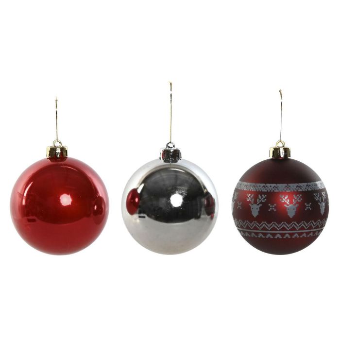 Bola Decoracion Navidad Tradicional DKD Home Decor Rojo Plateado 21.5 x 22.5 x 21.5 cm Set de 15