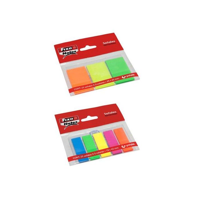 Fixo Marcadores Adhesivos Banderitas Pet 13x43 mm, 5 Blocs de 25 Hojas, Colores Neón (Verde, Naranja, Amarillo, Fucsia, Azul)