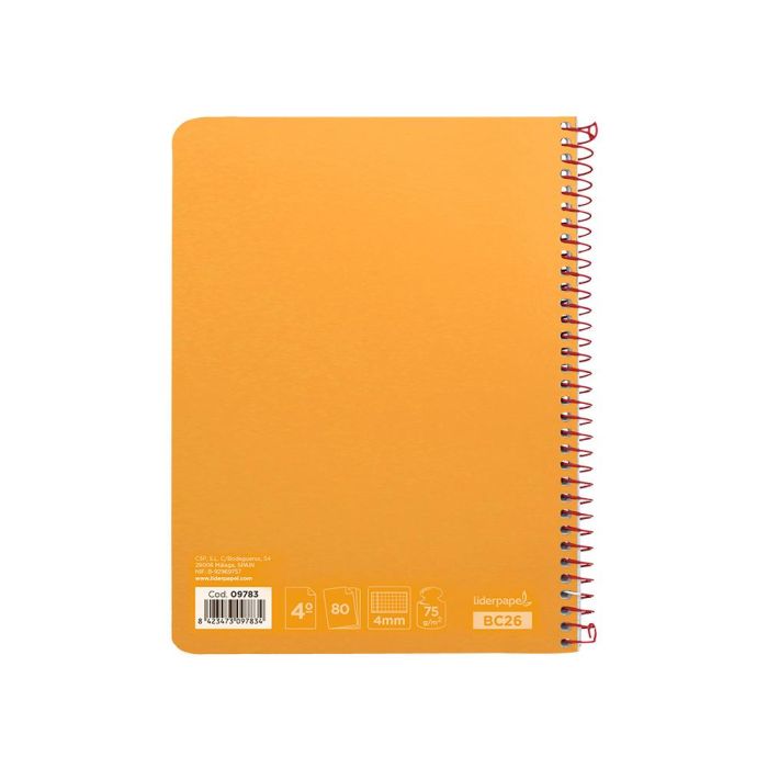 Cuaderno Espiral Liderpapel Cuarto Witty Tapa Dura 80H 75 gr Cuadro 4 mm Con Margen Color Naranja 5 unidades 4