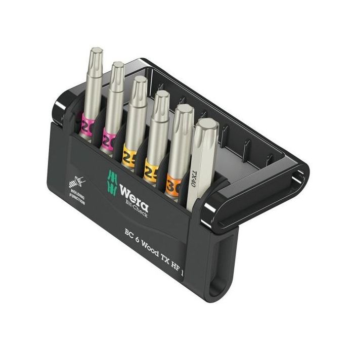 Wera 05056470001 Bit-Check 6 Wood TORX HF Juego de Puntas Torx Plus TX20, TX25, TX30, TX40 con Funda de Transporte