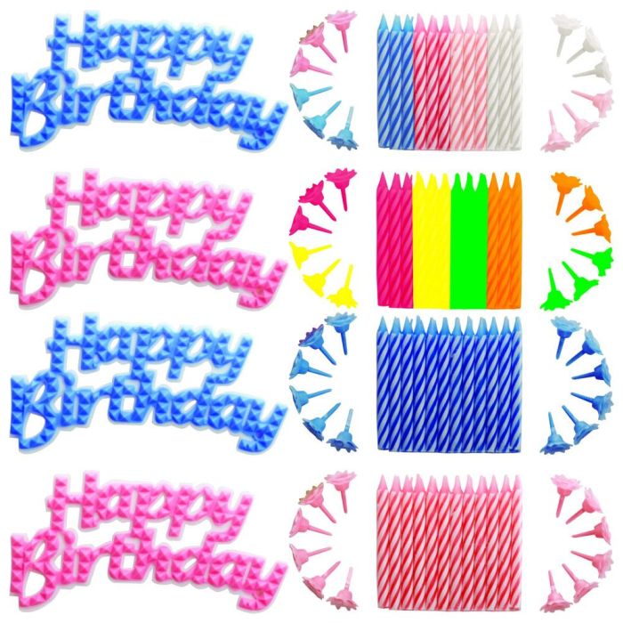 Party Time Juego De 24 Velas Aniversario con Decoración Happy Birthday - Colores Surtidos 2 Party Time Juego De 24 Velas Aniversario con Decoración Happy Birthday - Colores Surtidos 2