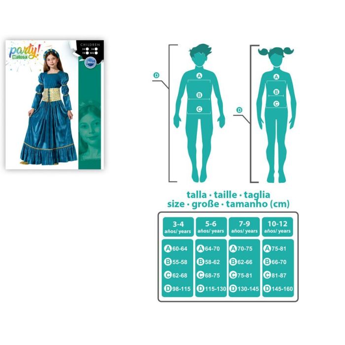 Disfraz Reina Medieval Niña Infantil Azul 5-6 Años 3