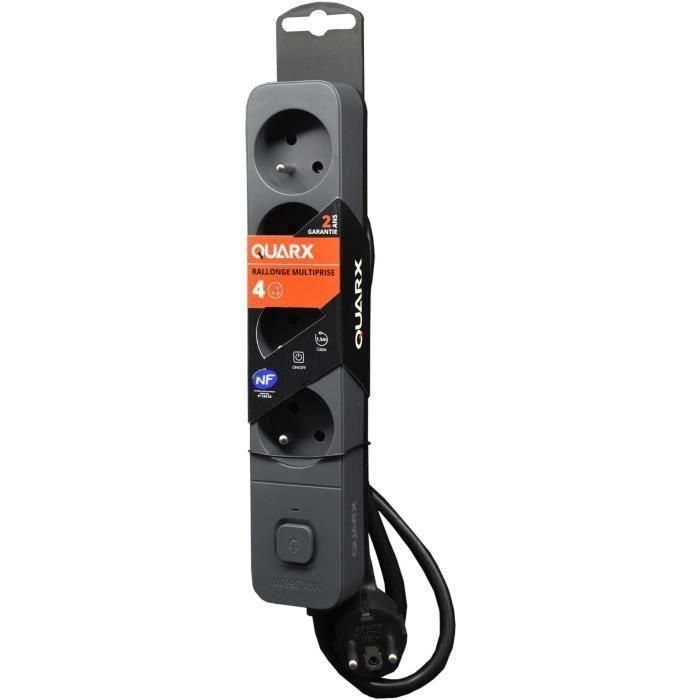 Regleta - QUARX - 4 tomas - Con 3 puertos USB, cable de 1,5m 1 Regleta - QUARX - 4 tomas - Con 3 puertos USB, cable de 1,5m 1