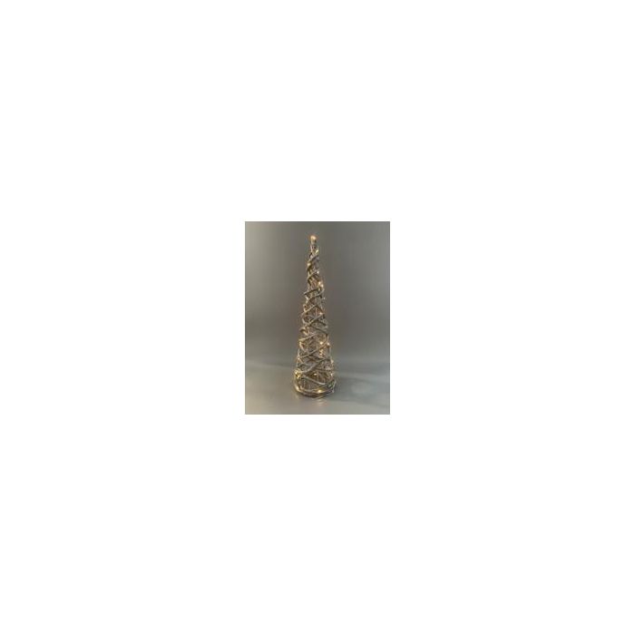 DKD Home Decor Cono Navidad Alpina con LED Ratan Dorado Plateado 19x62x19 cm (2 Unidades) 2