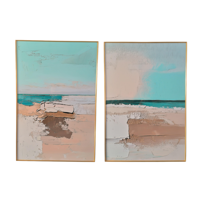 DKD Home Decor Cuadro Mediterráneo de Aluminio y MDF, Azul Celeste Beige, 3.5 x 120 x 80 cm, Diseño Playa Abstracto (2 Unidades)