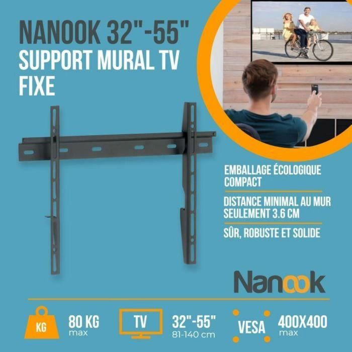 NANOOK Soporte de pared para TV - Ultraplano - 32-55 pulgadas - para televisores LCD y (O)LED - Negro 5