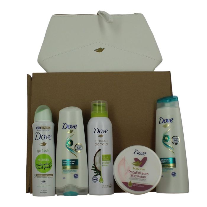 Dove Go fresh crema suavizante 1un + balsamo 1 unidad + espuma de coco 1 unidad + crema corporal petalos 1 unidad + champú 1 unidad