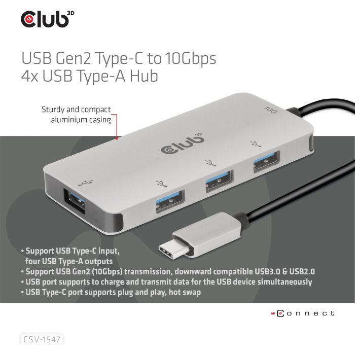 Club3D Hub USB 3.1 Tipo C a 4x USB 3.1 Tipo A 10Gbps 6 Club3D Hub USB 3.1 Tipo C a 4x USB 3.1 Tipo A 10Gbps 6