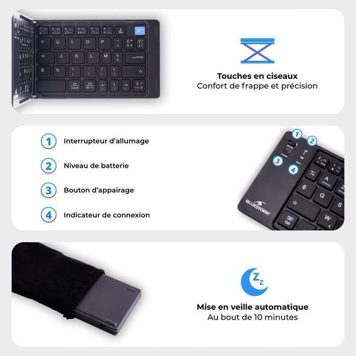 Teclado inalámbrico plegable - Ordenador, tableta, smartphone, TV - Teclas de tijera - BLUESTORK - KB-MINI-FOLD/FR - AZERTY - Negro 4