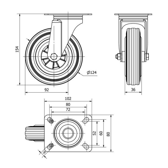 Ruedas Alex Rueda Giratoria Goma Natural Negra Placa Eje Liso 110kg Ø12,5cm Ruedas Alex Rueda Giratoria Goma Natural Negra Placa Eje Liso 110kg Ø12,5cm