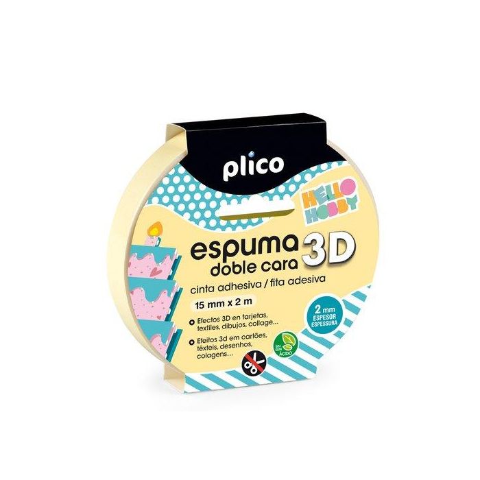 Cinta Adhesiva Doble Cara Plico Rollo 2X15 Espuma Efecto 3D