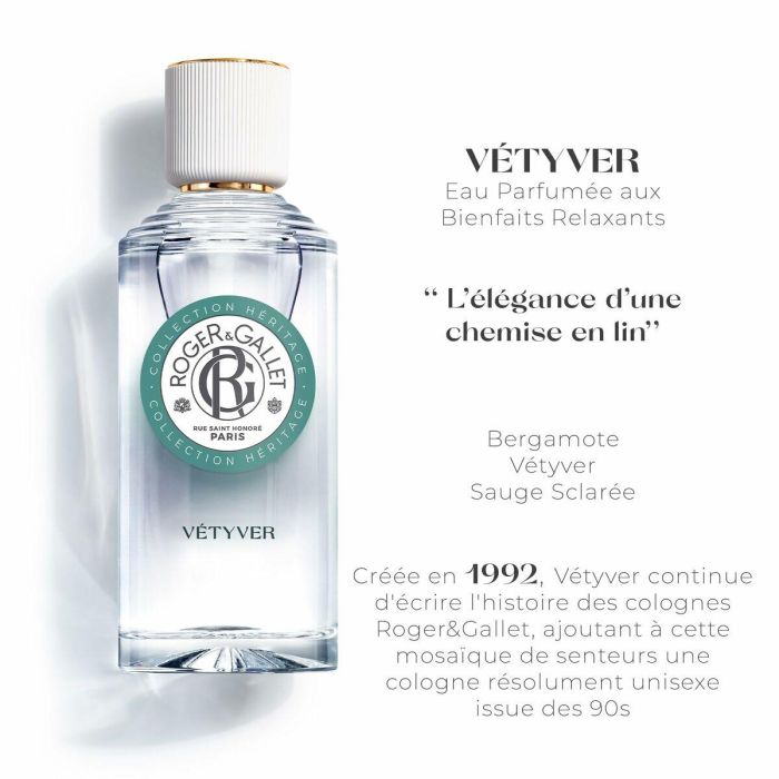 Roger & Gallet 4007B VÉTYVER Eau de Cologne Unisex 100 ml - Agua Perfumada Bienestar Aromática Amaderada 1