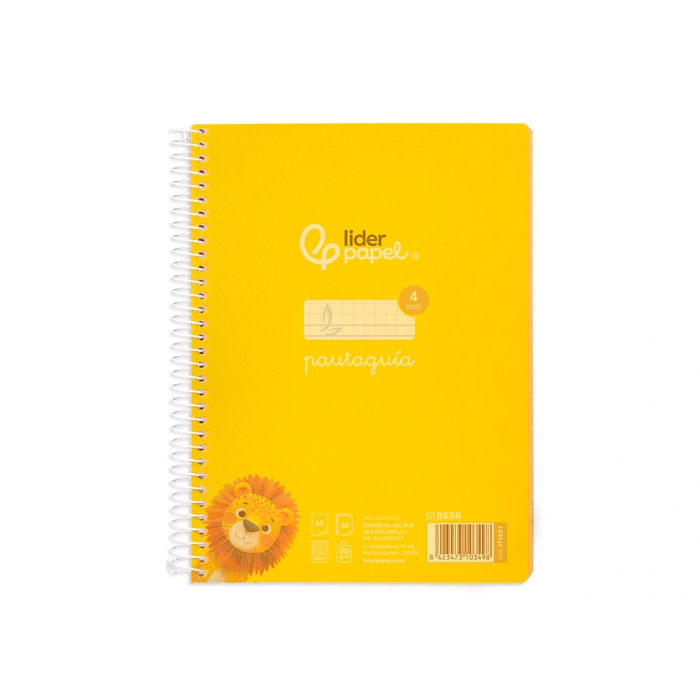 Liderpapel Cuaderno Espiral A5 Pautaguía Tapa Plástico 80 Hojas 90gr Cuadro Pautado 4mm con Margen Color Amarillo 1