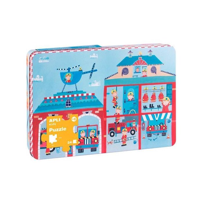 Apli Puzzle Bomberos 24 Piezas en Caja Metálica para Niños +3 Años