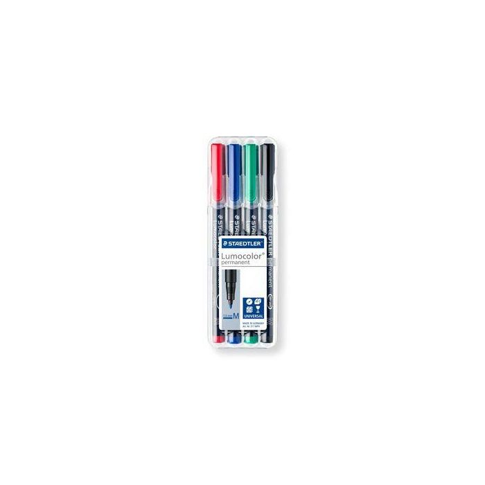 Staedtler Marcadores Lumocolor Permanentes Punta Media 1mm, 317 WP4, Surtidos (Negro, Azul, Verde, Rojo) 1