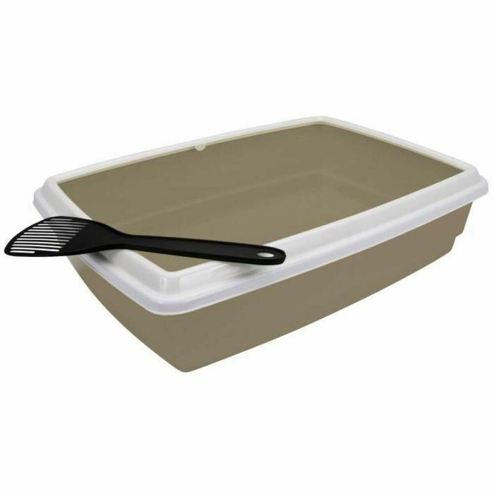 AIME Caja de Arena para Gatos con Borde Elevado Lila y Pala Incluida - Cubeta Sanitaria Higiénica y de Fácil Limpieza - 44x34x11 cm