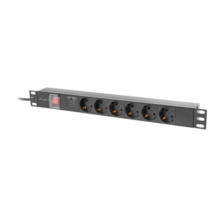 Lanberg PDU-06F-0200-BK Conmutada 6 Salidas AC Tipo F para Rack 1U 16A 230V Negra, Protección Sobretensión
