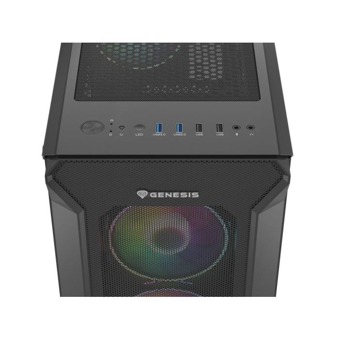 GENESIS Irid 505 V2 ARGB Midi Tower Gaming PC, 4 Ventiladores ARGB, Panel Lateral Cristal Templado, Filtros Antipolvo, USB 3.0, Negro 5 GENESIS Irid 505 V2 ARGB Midi Tower Gaming PC, 4 Ventiladores ARGB, Panel Lateral Cristal Templado, Filtros Antipolvo, USB 3.0, Negro 5