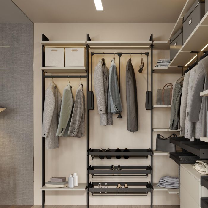 Emuca Lote de 3 estructuras Zero con herrajes y perfiles para montaje al suelo y a pared con nivelador rectangular, Aluminio y Zamak, Negro texturizado 5