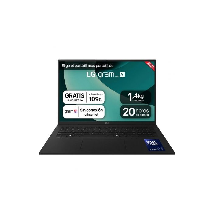 LG 17ZD90T-G.AX78B Portátil Gram 17" WQXGA Intel Core Ultra 7-255H/16GB RAM/1TB SSD/Sin Sistema Operativo