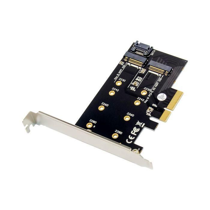 MicroConnect Tarjeta Adaptadora SSD PCI-E X4 a M.2 NGFF Clave M y SATA a M.2 NGFF Clave B 1