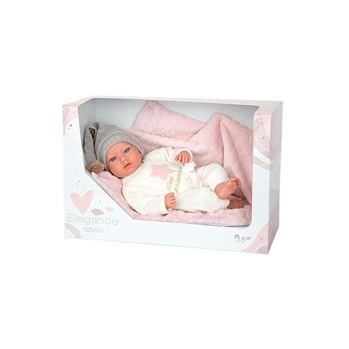 Muñeca elegance aria rosa con portabebe, incluye chupete (muñeco de peso)40 cm 8