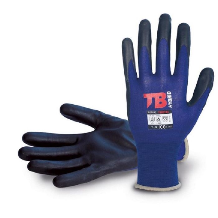 Tomas Bodero 718STAC Guante Nylon Fibra Carbono Licra Palma PPU Negro Antiestático Táctil EN 388, 407, 16350 Alimentario Tallas 7-10