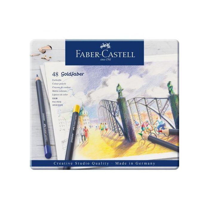 Estuche de Metal con 48 Lápices de Colores Goldfaber. Faber Castell 114748