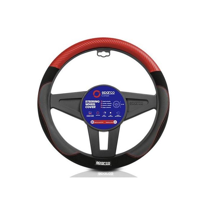 Sparco Funda Volante S122 Rojo Ante PVC Caucho Universal 37-38 cm Antidesgaste Agarre Cómodo 2