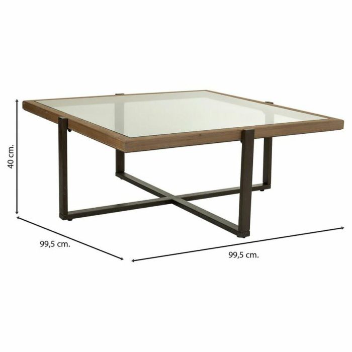 Mesa de Centro Alexandra House Living Marrón Hierro Madera de abeto Vidrio templado 99 x 40 x 99 cm 5