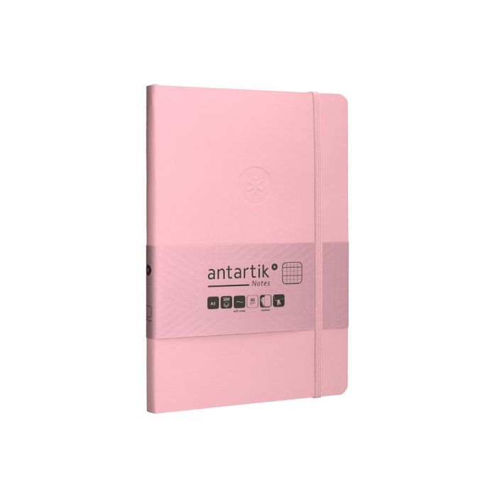 Cuaderno Con Gomilla Antartik Notes Tapa Blanda A5 Hojas Cuadricula Rosa Pastel 80 Hojas 80 gr Fsc 7