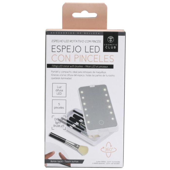 Cosmetic Club Espejo LED con 5 Pinceles de Maquillaje Compacto para Retoques 1