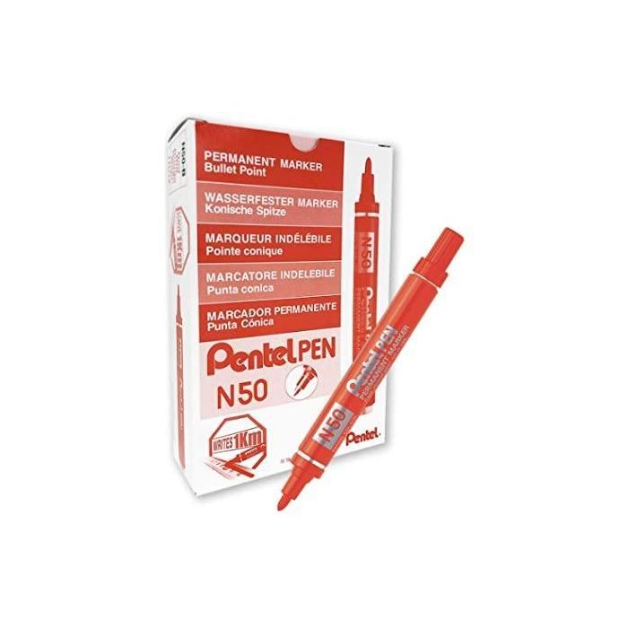 Pentel Pen Marcador Permanente Aluminio Punta Biselada Rojo -12U-