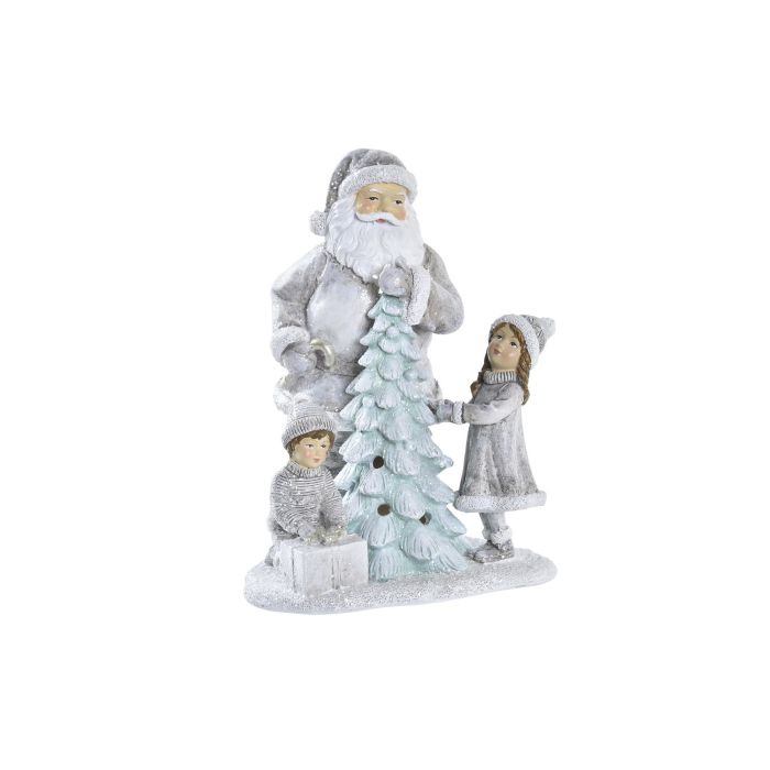 DKD Home Decor Figura Decorativa Navideña Moderna con LED y Purpurina, de Resina Gris y Marrón, para Hogar, 13x19.5x14.5 cm