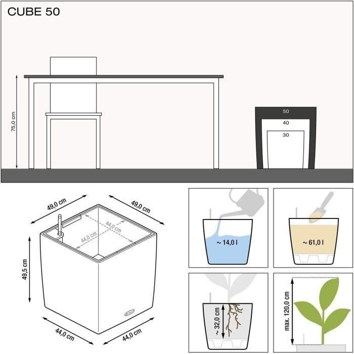 LECHUZA Jardiniere CUBE Cottage 50 TODO EN UNO Moka 442088 2