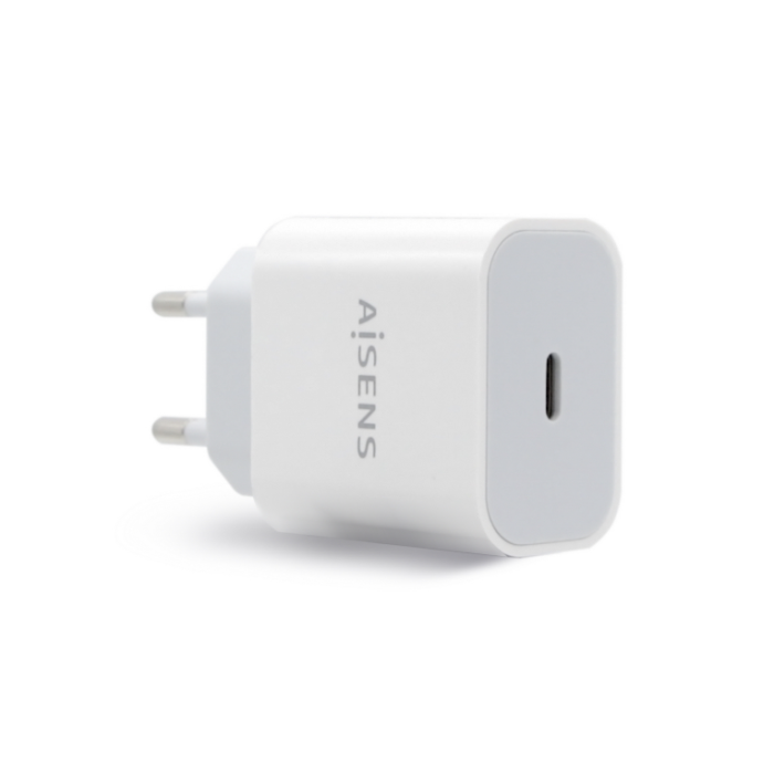 Aisens Cargador USB-C PD3.0 20W Alta Eficiencia, Compatible con Móviles, Tablets y Más, Blanco