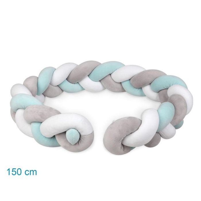 KioKids Trenza Protectora Acolchada para Cuna y Cama, Chichonera Bebé Antigolpes, Azul y Gris, 1,50 metros 3 KioKids Trenza Protectora Acolchada para Cuna y Cama, Chichonera Bebé Antigolpes, Azul y Gris, 1,50 metros 3