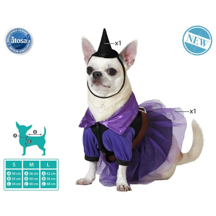 Disfraz Para Mascota Bruja Vestido Violeta Con Sombrero L