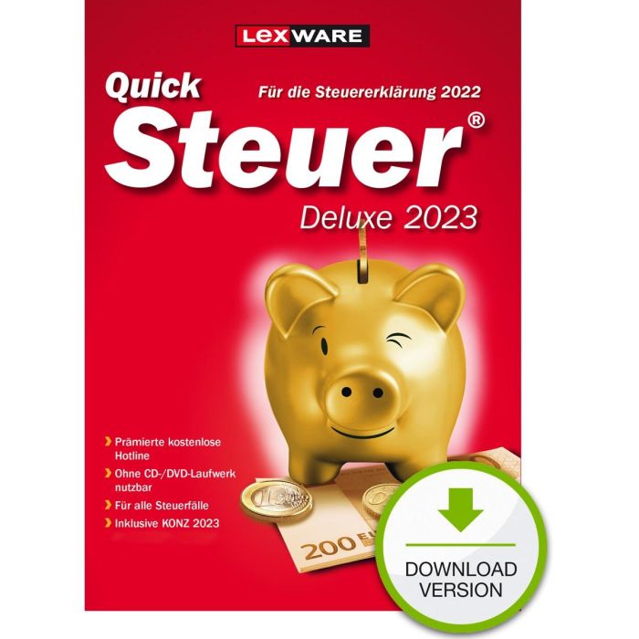 Lexware QuickSteuer Deluxe 2023 - 1 Dispositivo, hasta 5 Declaraciones de Impuestos - Descarga ESD