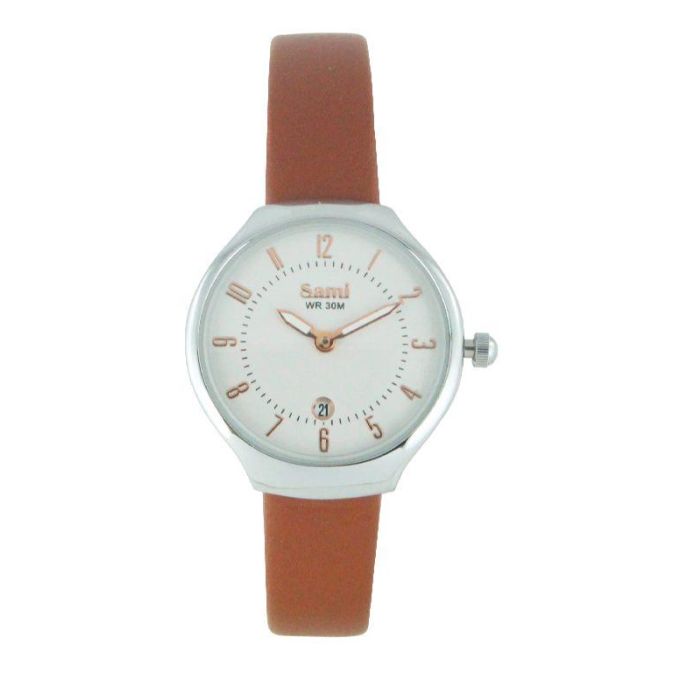SAMI Reloj de señora extraplano en piel roja con fecha, 12 nos, referencia IP WR30